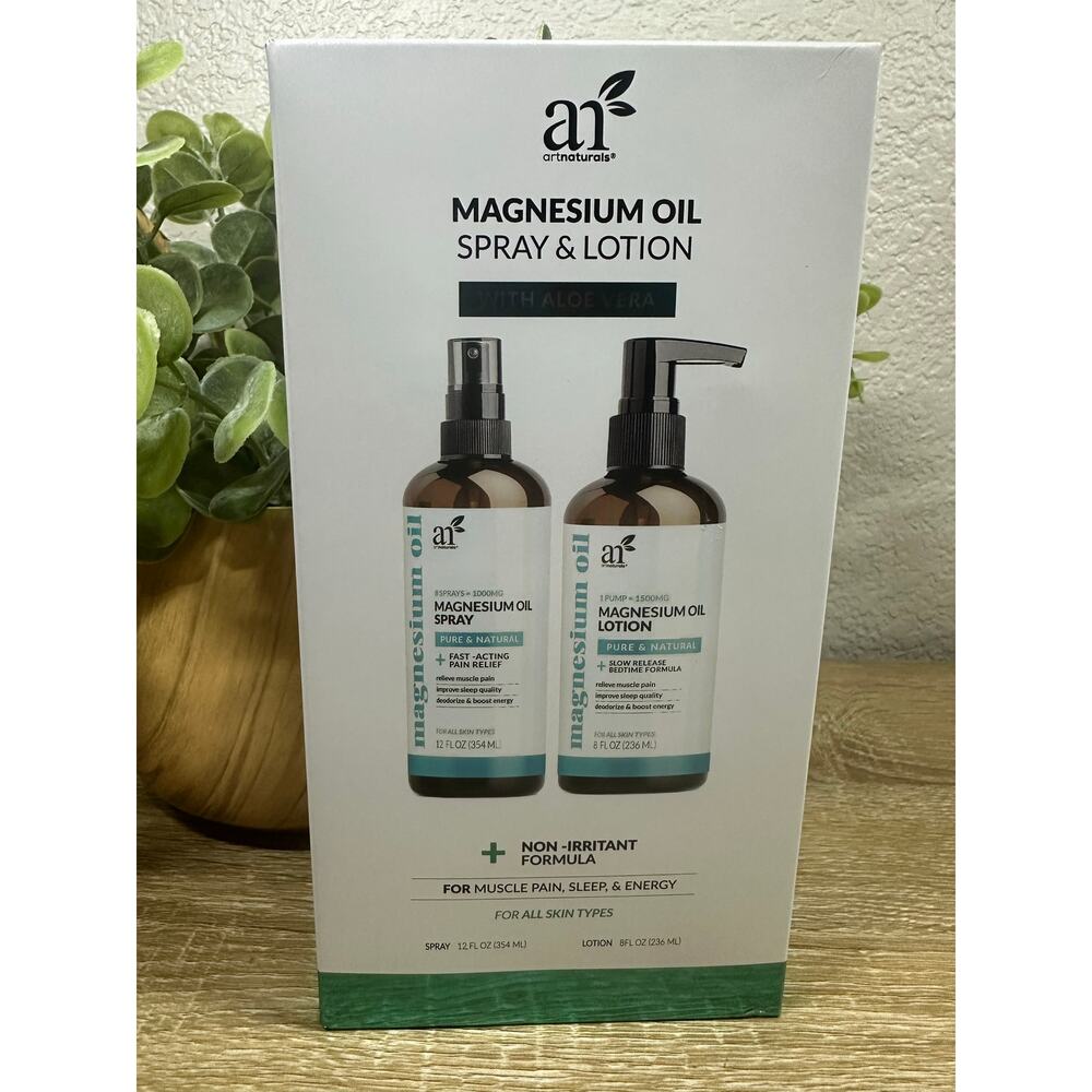 ArtNaturals Magnesium Oil Spray‎ 12 oz + Body Massage Lotion Set